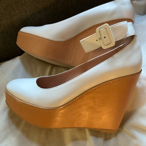 Robert Clergerie new white leather Ferdie platform wedge anklestrap pump 38.5 8 - Picture 9 of 12